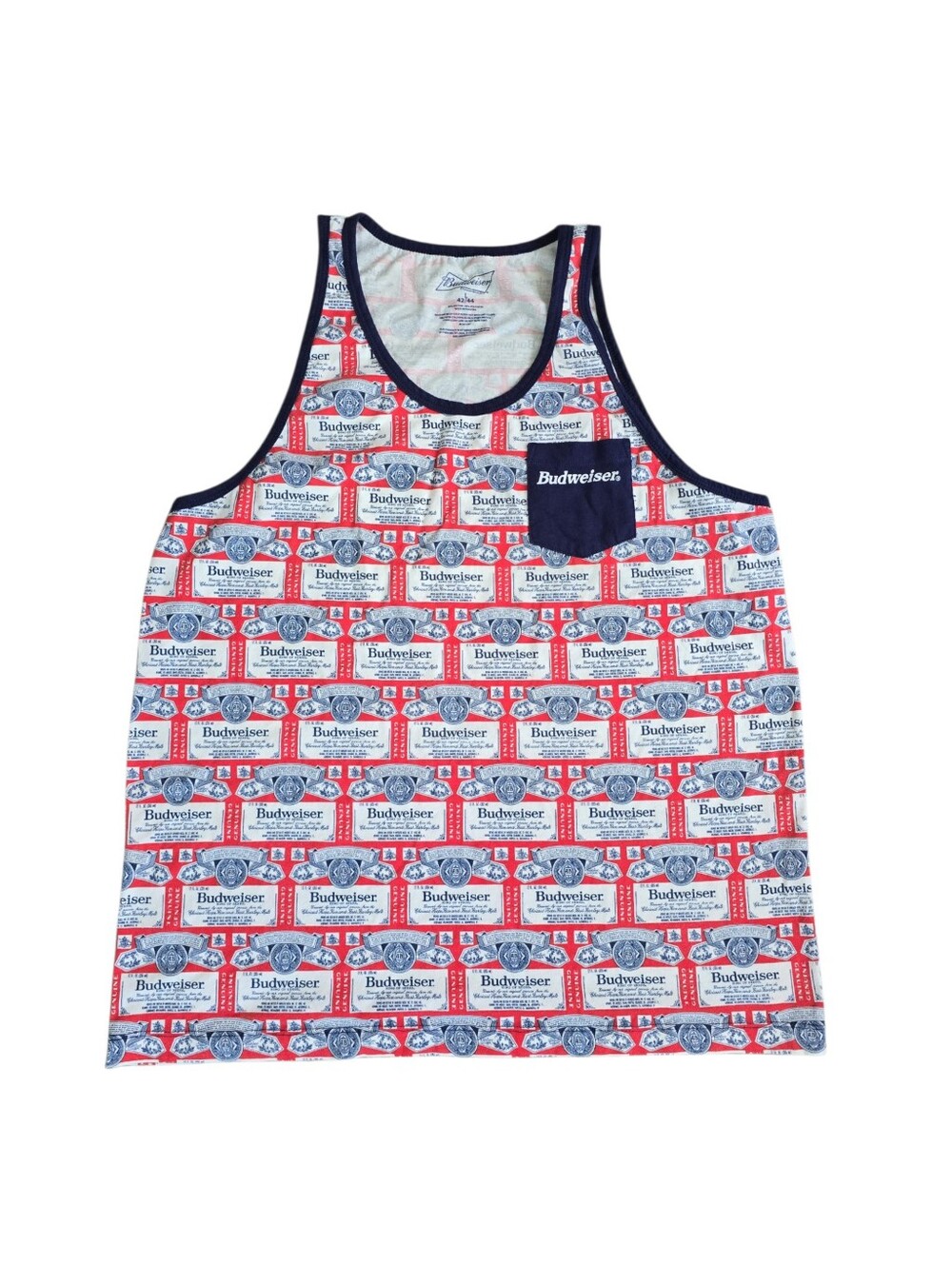 Budweiser Beer Logo Print Tank Top Men's Large 42/44 Pocket Graphic Licensed